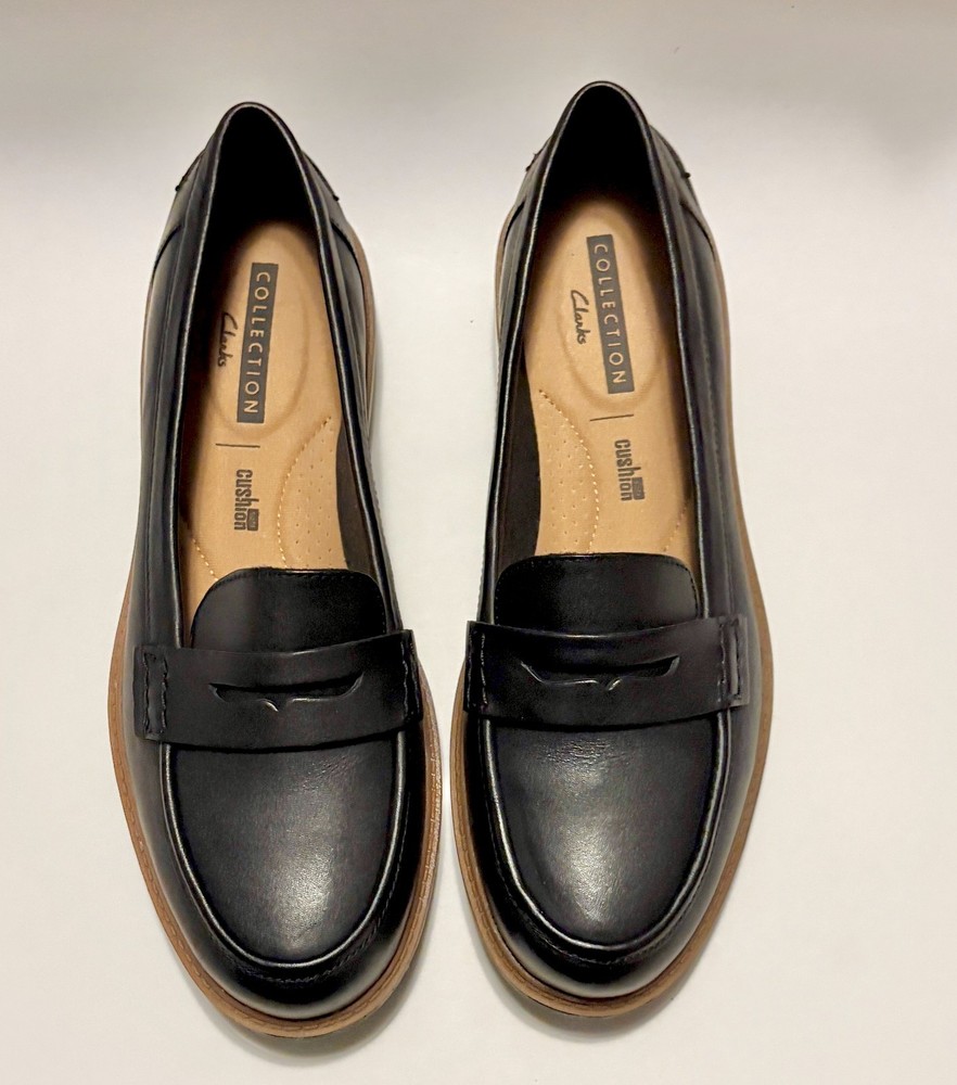 NEW Clarks Collection Raisie Eletta Black Leather Penny Loafers Women's 7.5M NIB