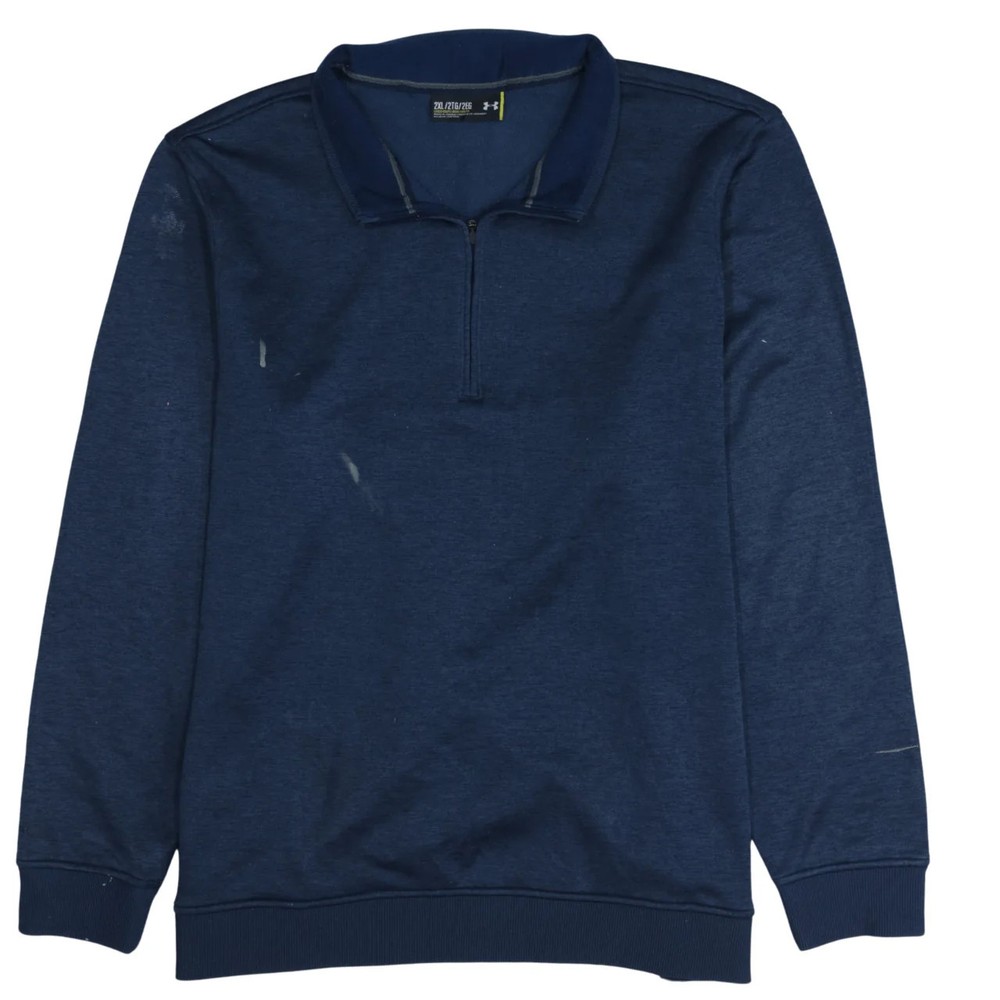 Under Armour Navy Blue Quarter Zip Sweatshirt Men's 2XL Loose Fit Pullover Top
