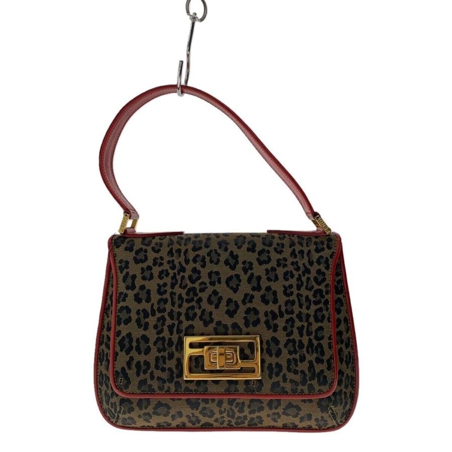 FENDI Canvas Shoulder Bag Brown Leopard Turnlock Made in Japan