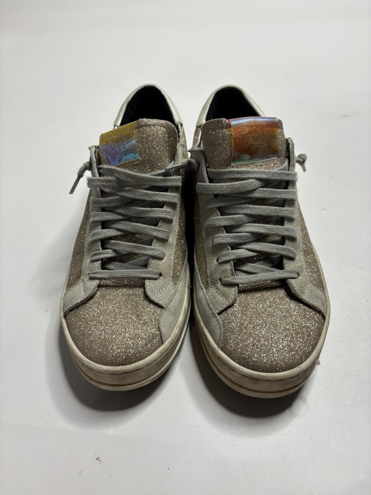 P448 Women's John Glitter Low Top Suede Sneakers in Gold/Gray, Size 48 US 7.5