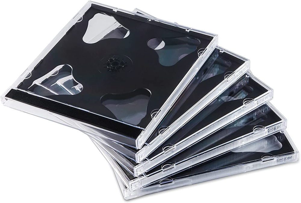 10.4 Mm Standard Double (2 Discs Capacity) Clear CD Jewel Case with Black Tray,