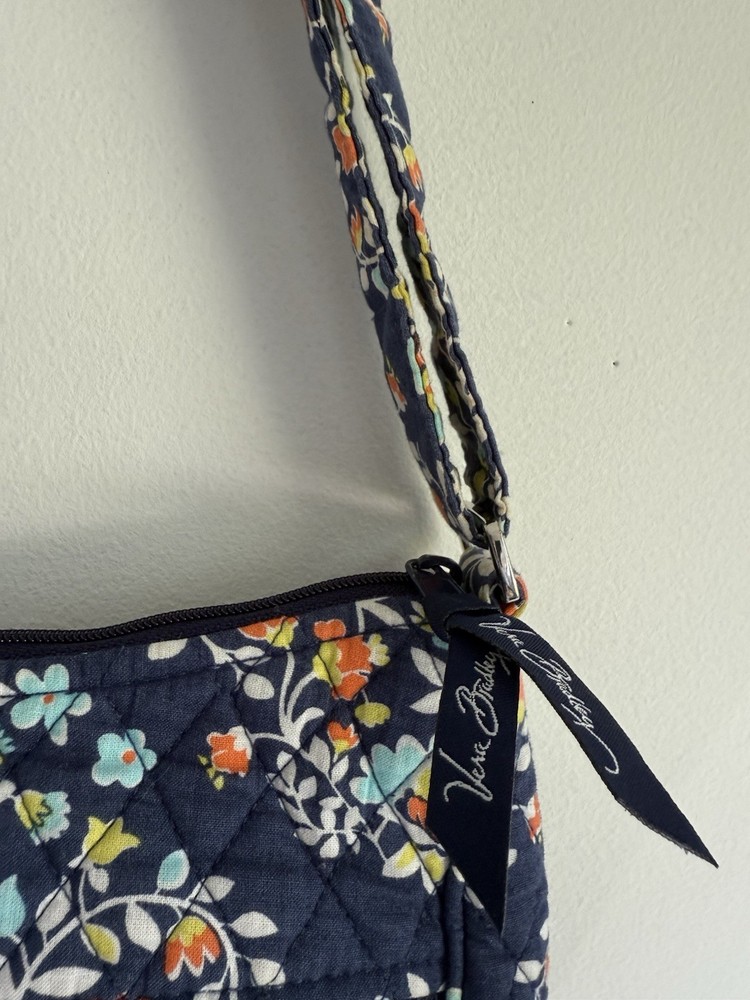Vera Bradley Crossbody Bag Floral Quilted Cotton Purse Navy Blue Adjustable Str