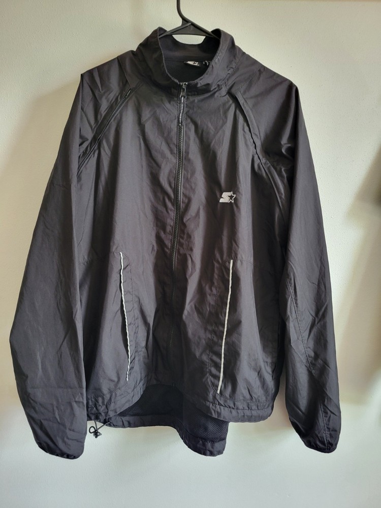 Men's Large Black Starter Lined Windbreaker Jacket