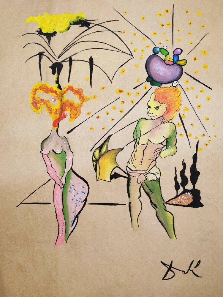 Salvador Dalí COA Art Drawing Painting Vintage Handmade Signed Original Paper