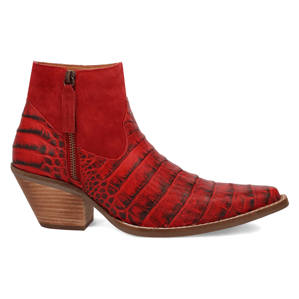 Dingo Ricki Red Croc Snip Toe Zippered Casual Women’s Cowboy Booties Animal Print