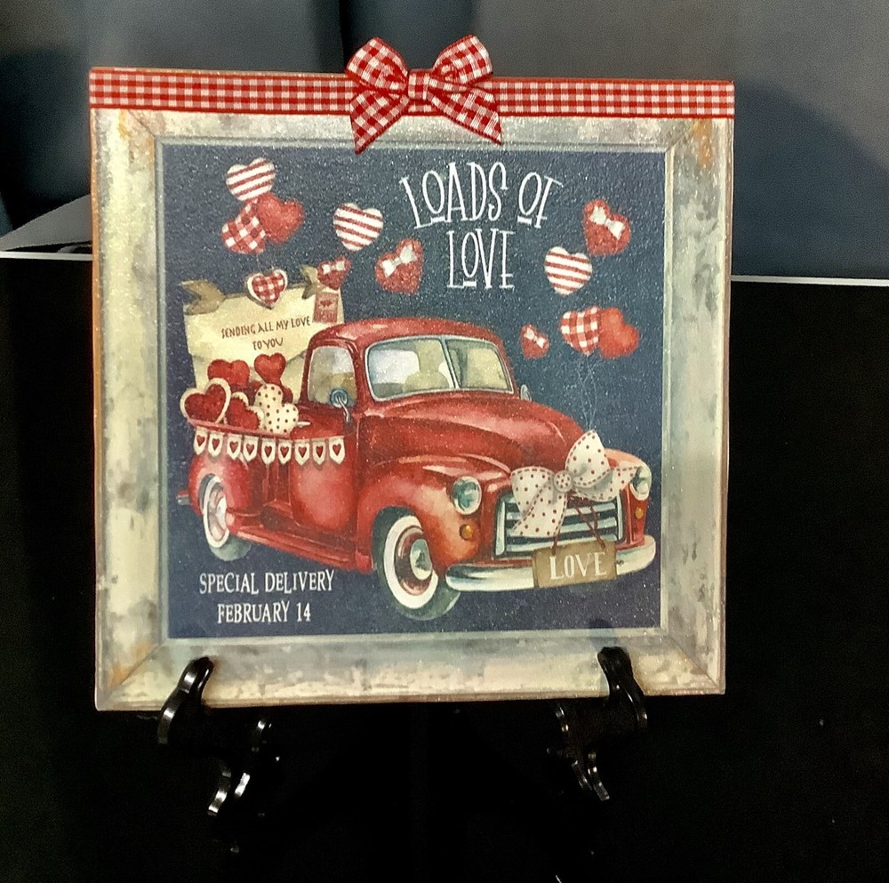 New Valentines Day Gift Loads Of Love Sign 7” Square W/ Easel Handmade-image