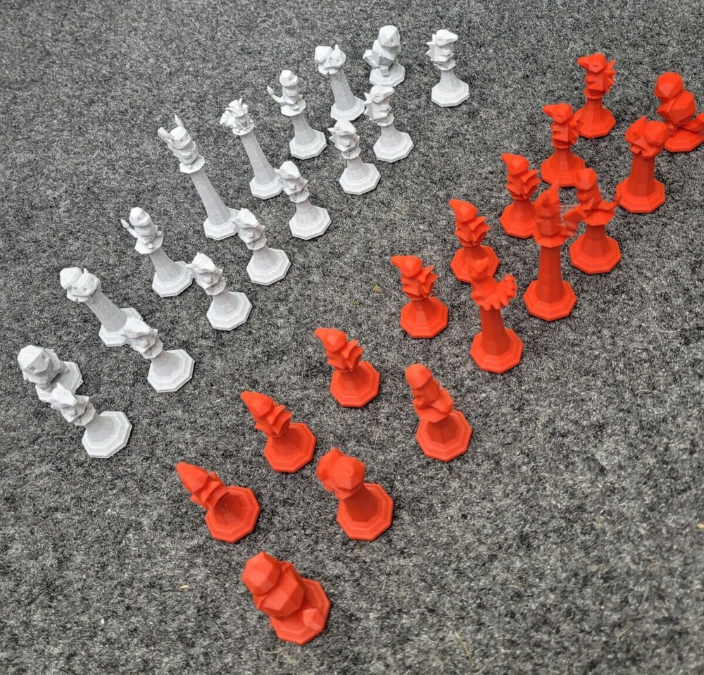 Pokémon Chess Set 3D Printed Marble and Red Complete Pikachu Bulbasaur Vulpix