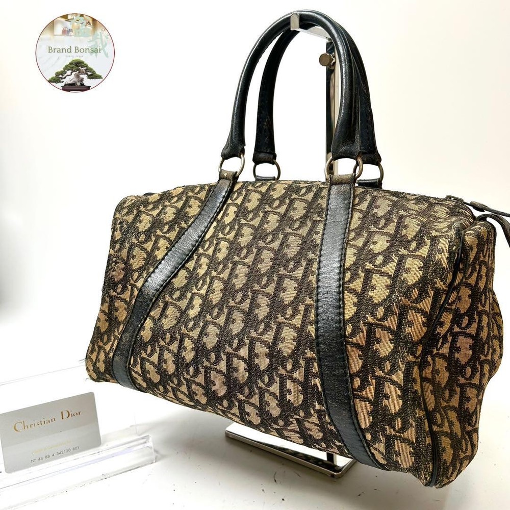 Dior Trotter Canvas Mini Boston Bag Navy Blue Authentic G Card