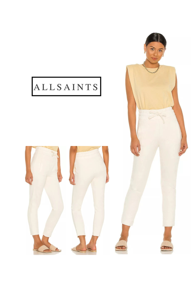 Allsaints Womens Ankle Sweatpants White Cotton Raw Hem Designer Bottoms Pants