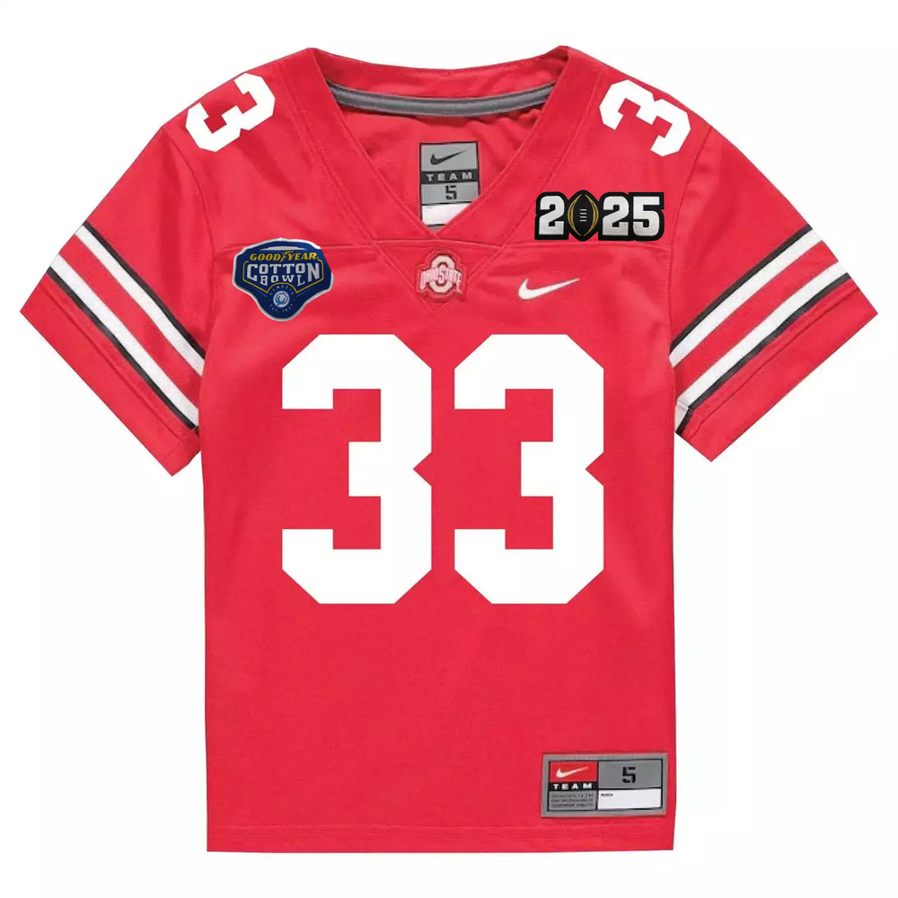 Ohio State Buckeyes Jack Sawyer Scarlet NCAA Game 2025 Cotton Bowl #33 JERSEY