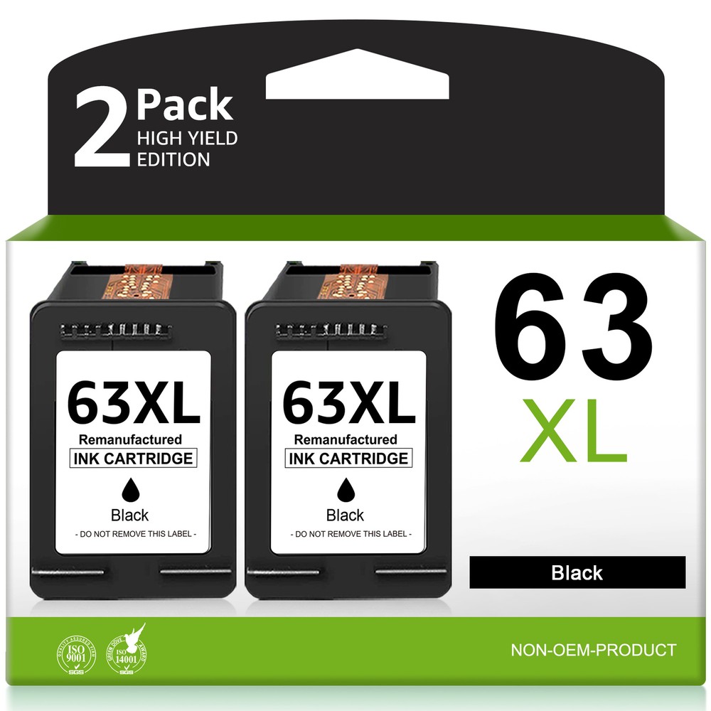 2-Pack 63XL Black Ink Cartridge Compatible with HP Deskjet 1110 1112 2130 2131 2132 Printers