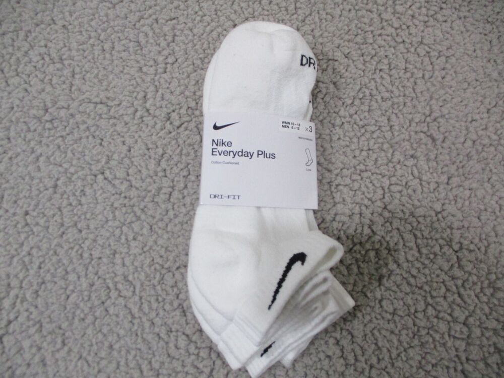 Nike Everyday Plus Socks Mens 8 - 12 Low Cut 3 Pack Dri Fit SX7040 100 Large