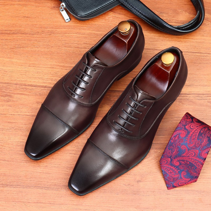 Men's Pointed Toe Lace Up Real Leather Formal Dress Oxfords Business Shoes Groom