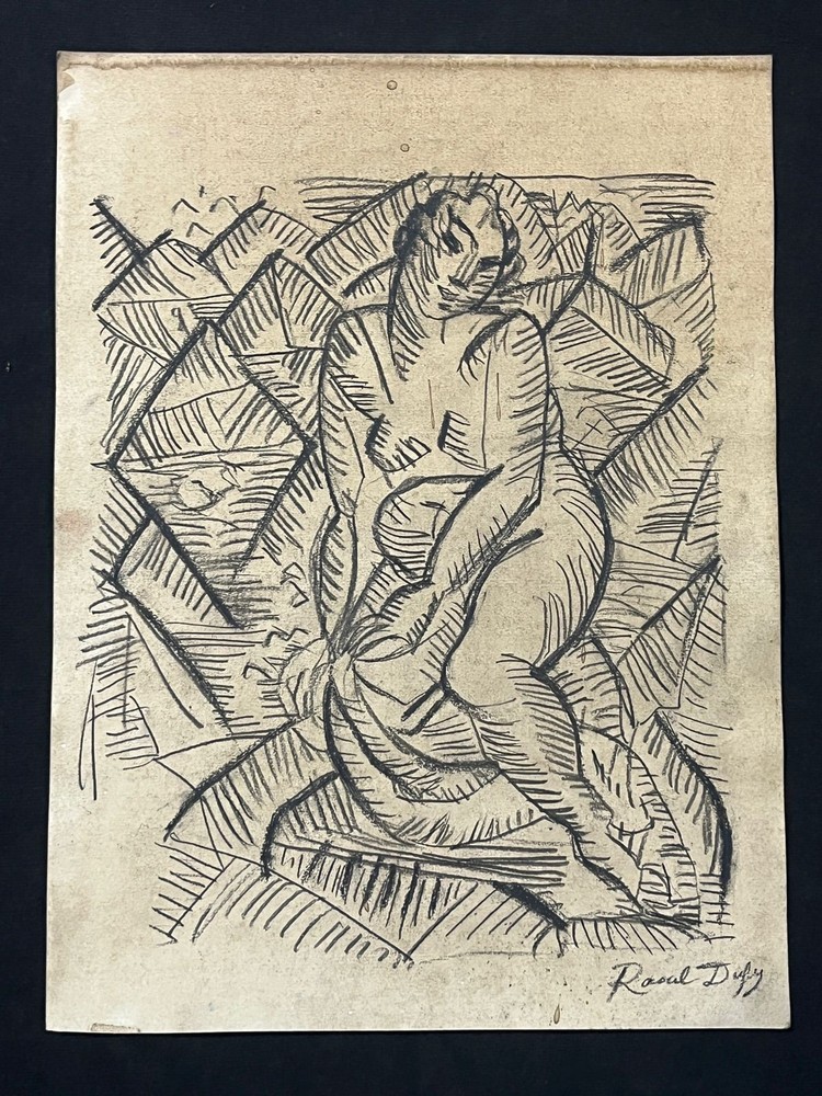 RAOUL DUFY drawing and painting on old paper signed stamped vintage