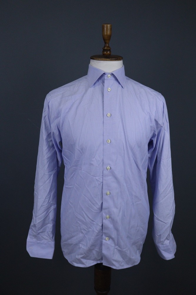 Eton Slim Blue Geometric Long Sleeve Collared Button Up Dress Shirt Size 41 / 16