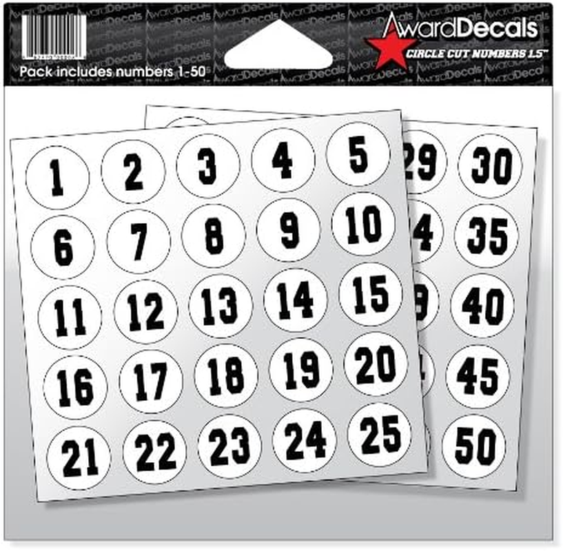 Number Stickers for Helmets Black on White (Football, Baseball, Softball, Hockey