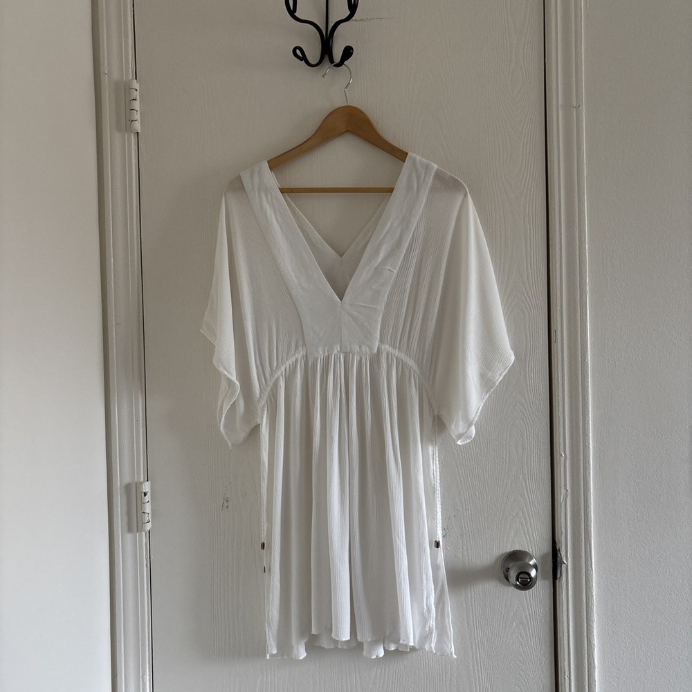Lauren Ralph Lauren Women’s Small White Rayon Swim Cover Up Kaftan Beach Dress
