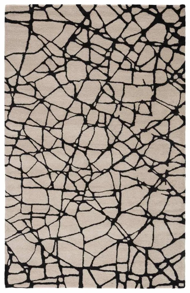 Modern Beige & Black Hand-Tufted 100% Wool Soft Area Rug Carpet.