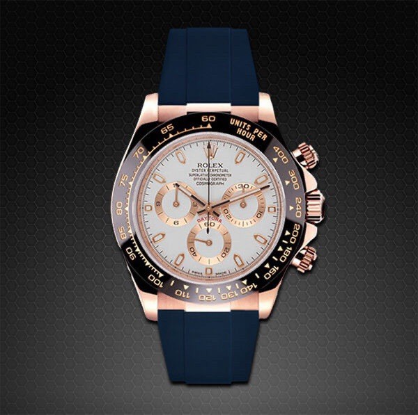 Navy Blue 20mm Oysterflex Rubber Strap with Rose Gold Clasp for Rolex
