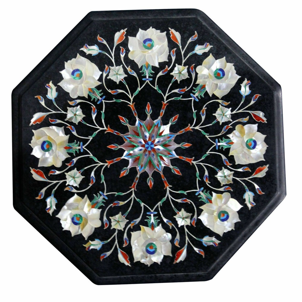 Marble side End Table Top Pietra Dura Inlay Handmade art Work Home Decor 12