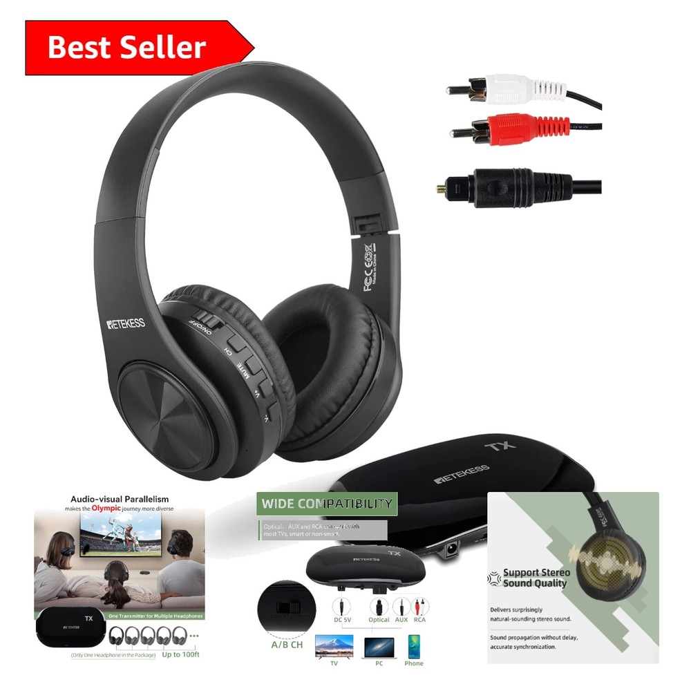 TA005 TV Wireless Headphones with Transmitter - 3 Connection Options Included