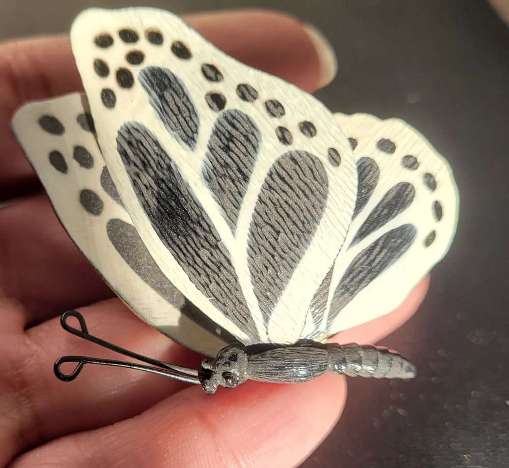 Swallow tail black and white butterfly Pin brooch 2 Inch