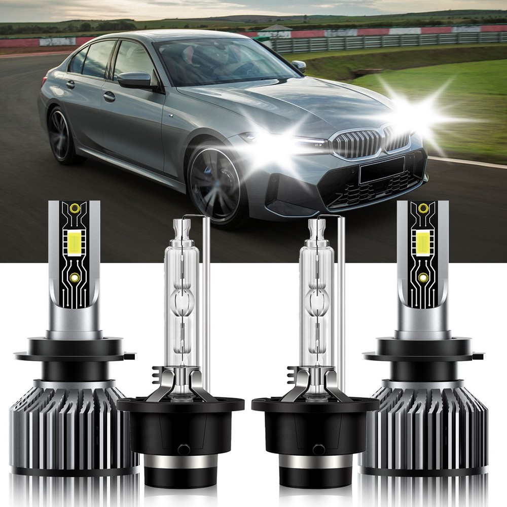 For BMW 320i 2001-2001 LED HID Headlight Bulb High Low Beam Kit H7+D2S 6500K