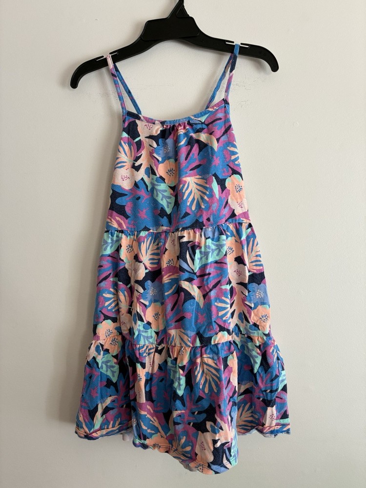 Cat&Jack Kid Girl Colorful Floral Cotton Blend Cross Strap Tiered Dress Multi L