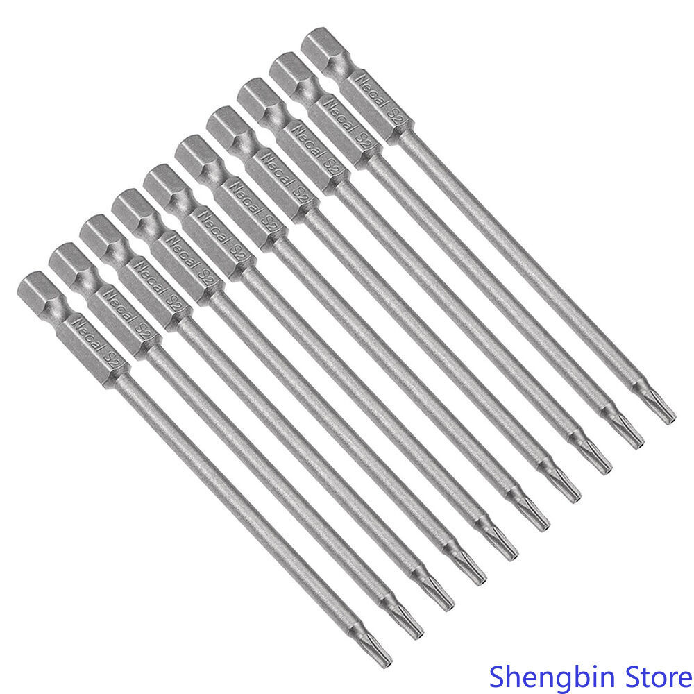 10 Pcs 1/4 Hex Shank T10 Magnetic Security Torx Bits 100mm Long