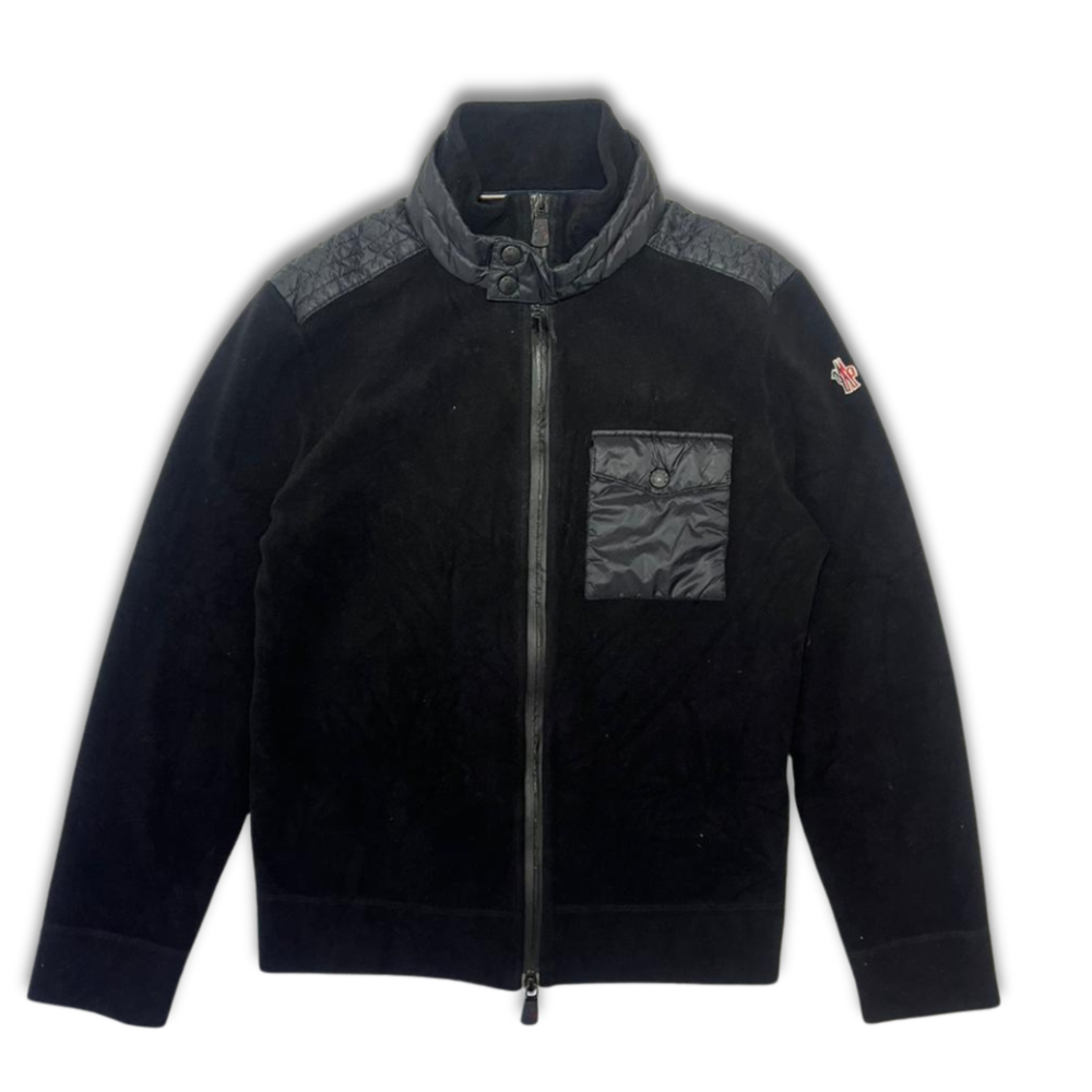 Moncler Grenoble Fleece Jacket Black L Quilted Nylon Collar & Shoulders,
