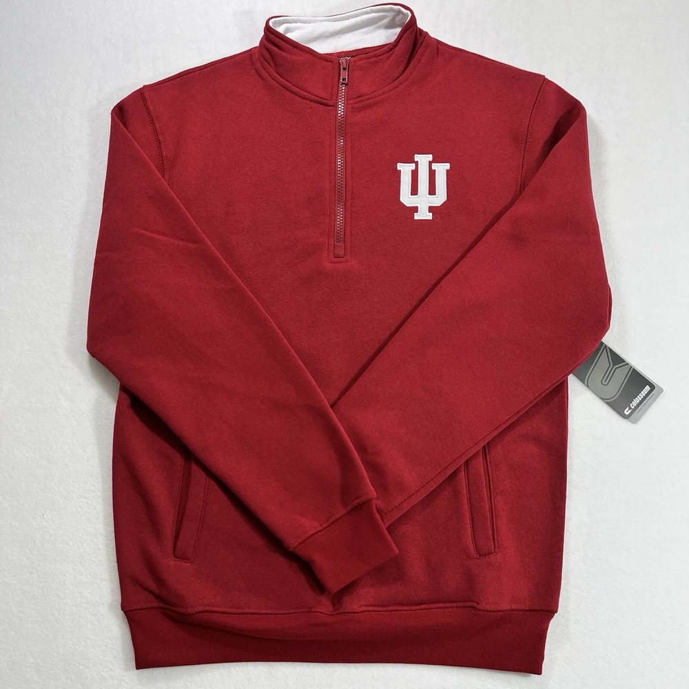 Colosseum Indiana Hoosiers Men's Small 1/4 Zip Fleece Pullover Pockets Red New