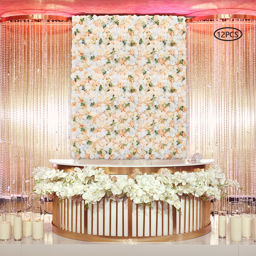 Used! 12X Artificial Silk Rose Peony Flower Panels Wedding Flower Wall Panel