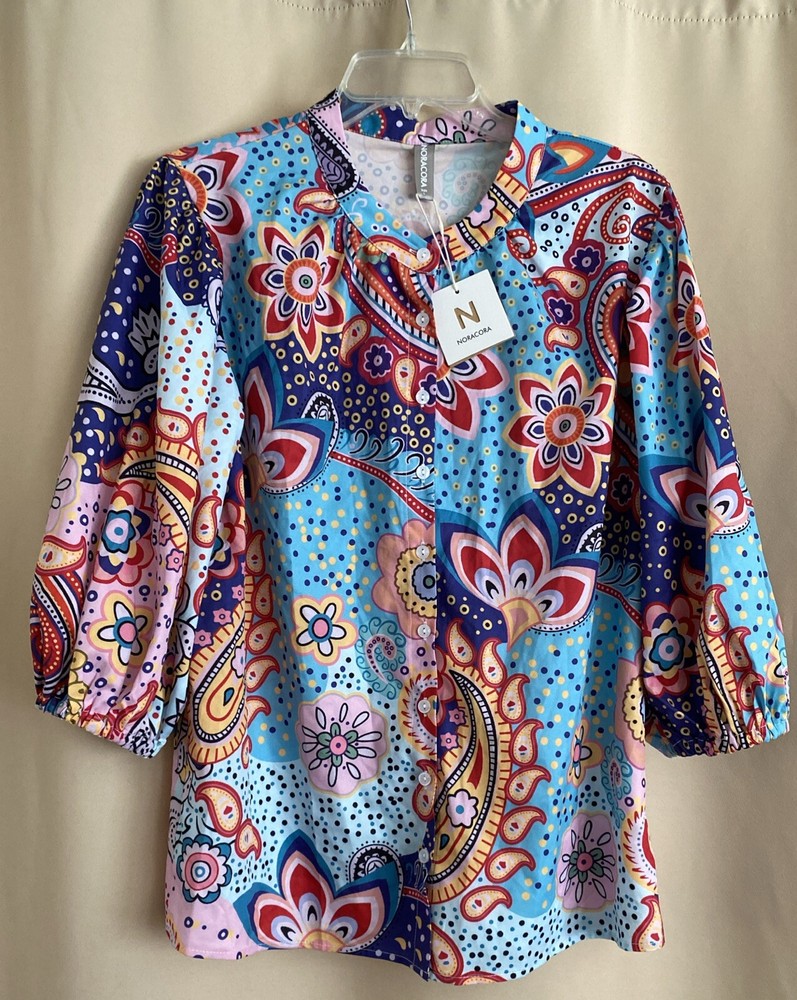 New Noracora Women’s 3/4 Sleeve Floral Multicolor Pattern Sz Large Blouse