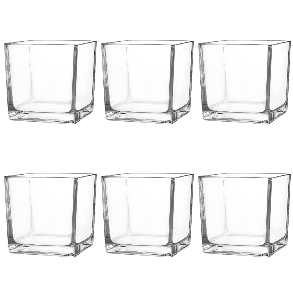 6-Piece 4x4 Inch Clear Square Glass Vases for Flowers or Terrariums