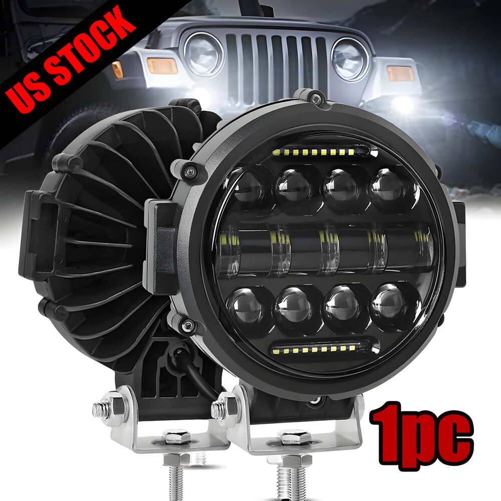 7'' Black LED Pods Work Light Bar Round Driving Fog Headlight Truck Off Road 1PC