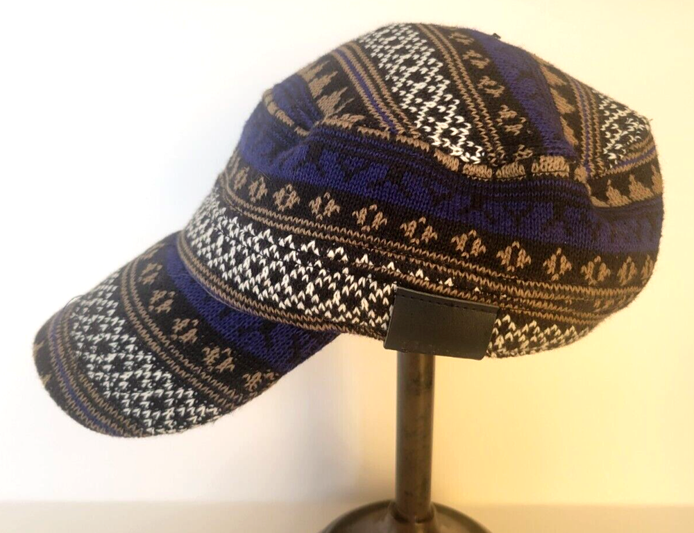 Chaos Knit Cabbie Cadet Hat Fair Isle Stretch back- one size