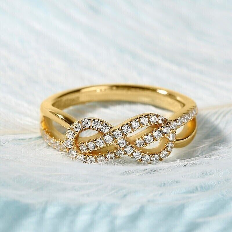 Infinity Band Ring 1.40Ct Round Cut Simulated Diamond In 14k Yellow Gold Plated