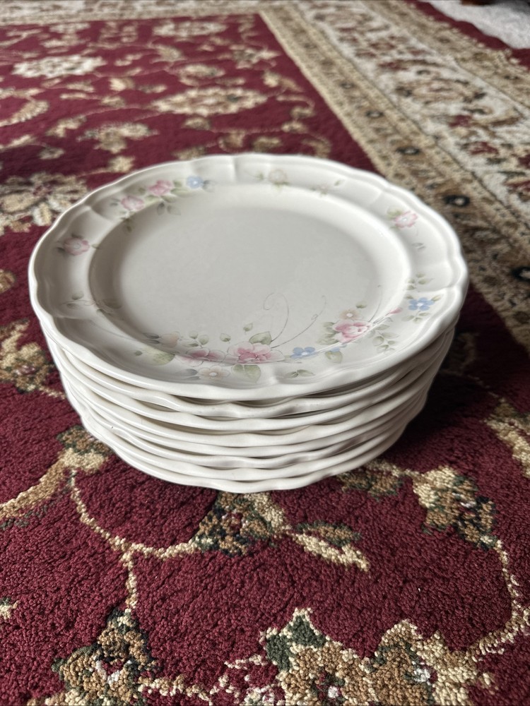 Pfaltzgraff Tea Rose 8-Piece Scalloped Dinner Plate Set Stoneware 10 3/8 Inch