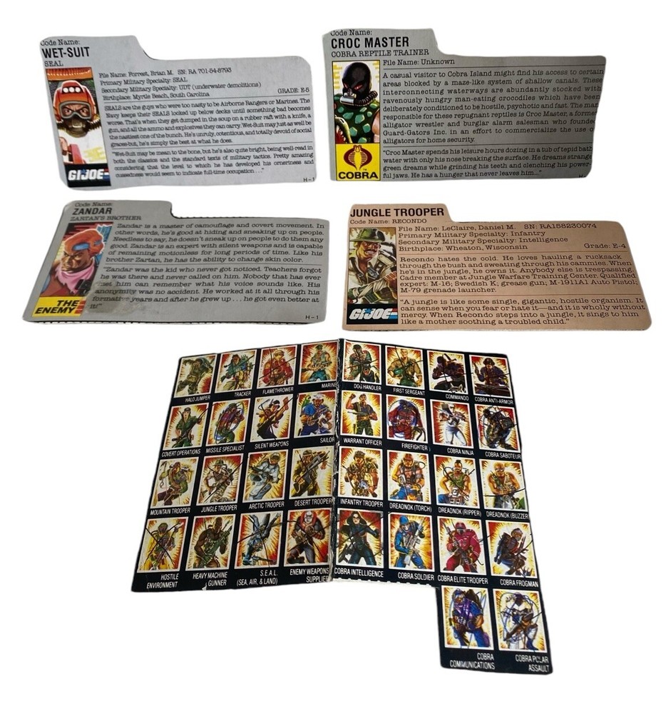 Vintage GI Joe File Card Lot 4 Hasbro G.I. Seal Zander Recondo Croc Master