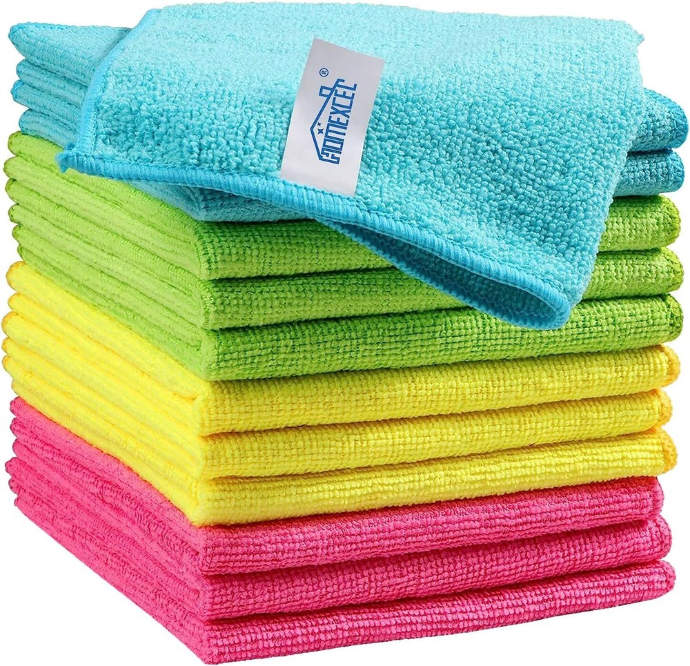 HOMEXCEL 12-Pack Microfiber Cleaning Cloths with 4 Colors for Home & Car