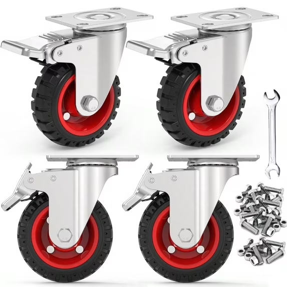 POWERTEC 6 Inch Caster Wheels Set of 4 Heavy Duty Casters w/Rubber Knobby M