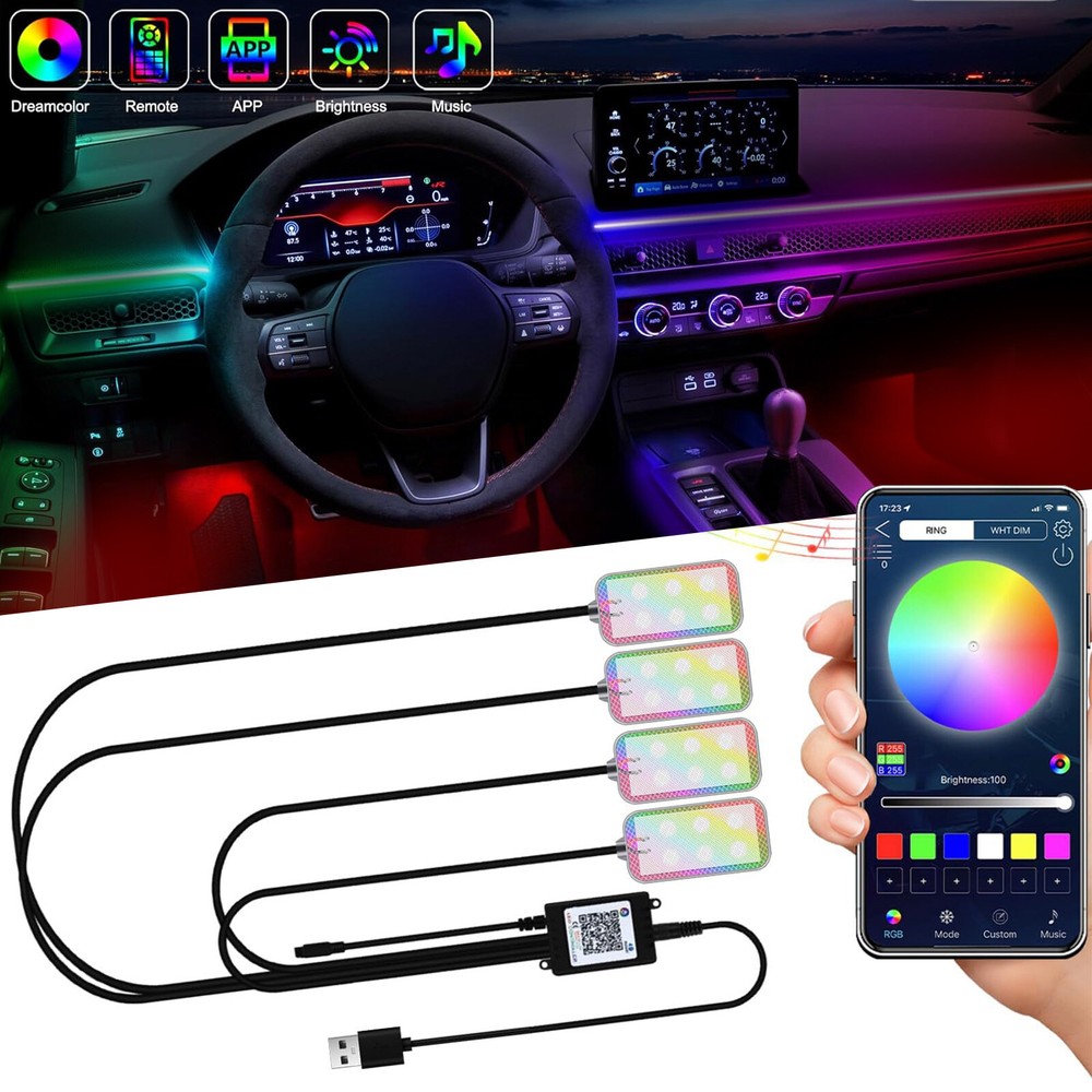 Car Interior Ambient Foot Strip Light Kit Accessories Backlight RGB Decorative;
