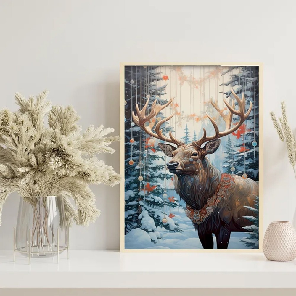 Vintage Reindeer Christmas Wall Art Holiday Decor Poster Unframed