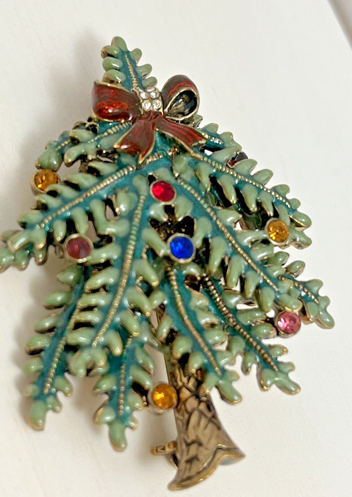 AVON 2004 First Annual Holiday Christmas Tree Brooch Pin with Enamel and Rhinestones 2.25 Inches
