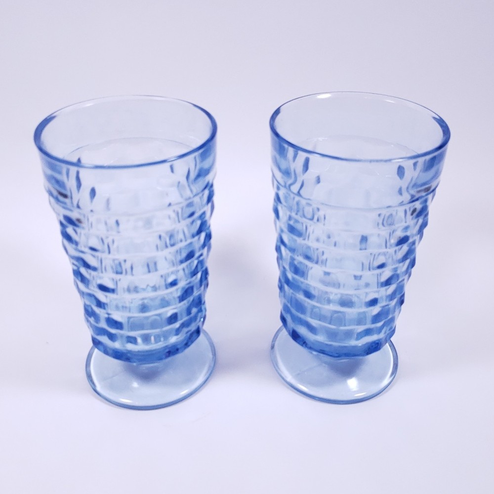 Vintage MCM INDIANA WHITEHALL COLONY Light Blue Cubist Glass TUMBLER SET