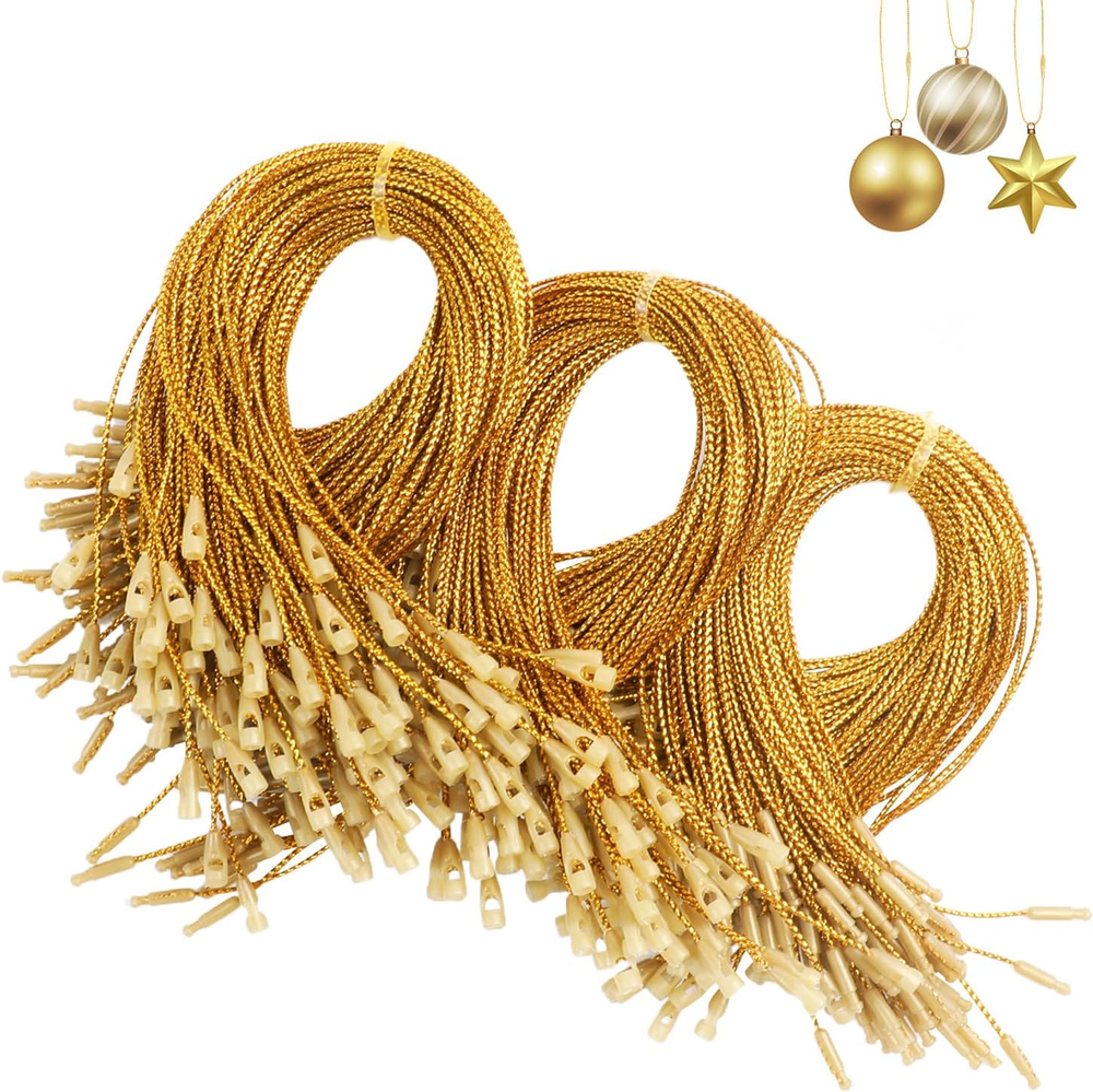 300 Gold Christmas Ornament Hooks – 300Pcs String Hangers for Tree Decorations