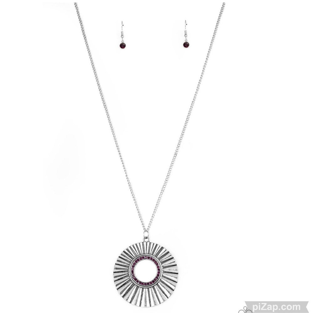 Paparazzi Chicly Centered Purple And Silver Necklace And Earring Set NIP