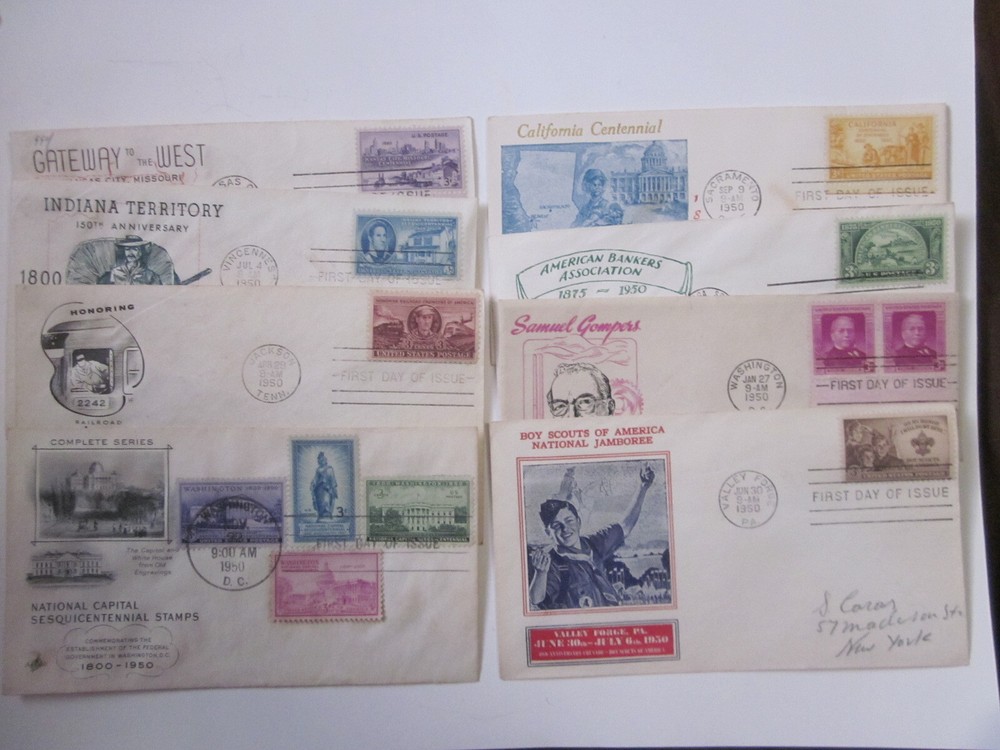 1950 Complete Set of 8 Cachet First Day US Covers