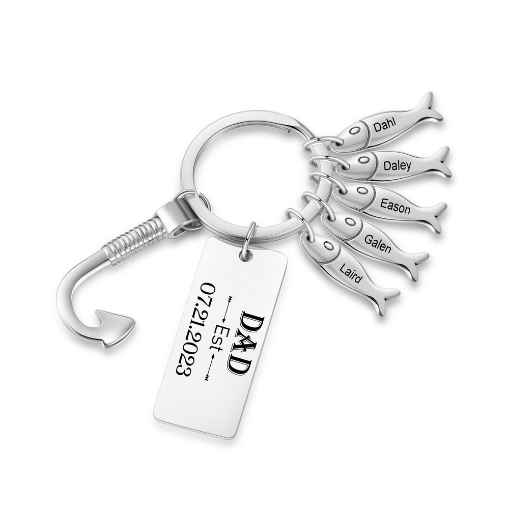 Fathers Day Custom Stainless Steel Keychain w/ Fish Charms Up To 5 Charms READ-image