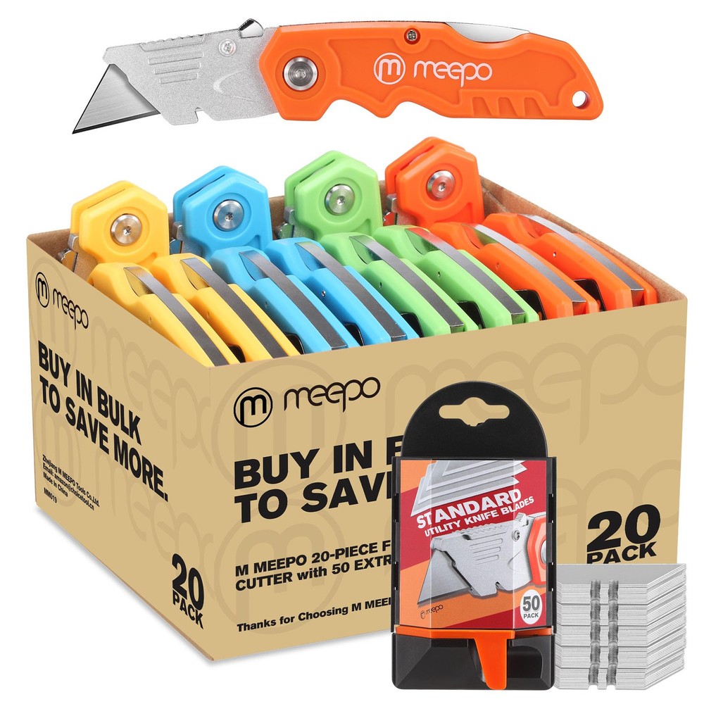 20-Pack Heavy Duty Folding Box Cutters with Razor Blades for Tough Jobs